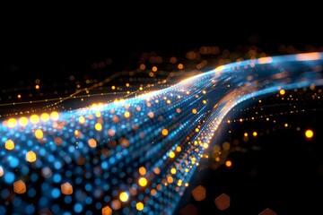 Poster - Abstract digital lights in a dynamic wave pattern, representing futuristic technology and vibrant energy in a high-tech visual