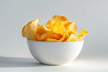 Cassava chips on white bowl on white background