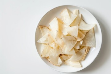 Canvas Print - Cassava chips on white plate white background