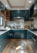 © PGS - a modern modular kitchen with two tones of beige and forest green