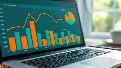 Leinwandbilder - This Closeup of a laptop displaying financial data graphs. Funding concept