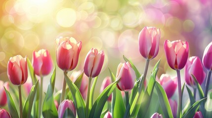 Wall Mural - springtime background with blooming tulip flowers