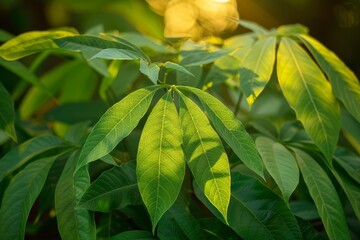 Wall Mural - Cassava leaves can be cooked into tasty dishes and yam is a nutritious carb source popular in Southeast Asia