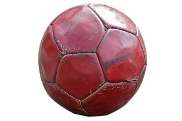 A bright red soccer ball sits on a plain white background, ready for action