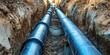 © Александр Михайлюк - Underground water pipeline installation in trench, infrastructure development for urban water supply system, civil engineering construction