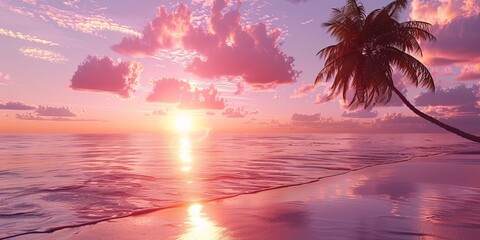 Wall Mural - Romance concept with Heavenly Sunrise Beach. Tropical Holiday Scene.