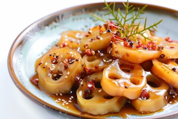 Poster - Chinese cuisine Braised lotus root on white background