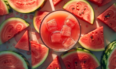 Wall Mural - Watermelon juice surrounded by watermelon slices