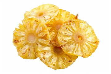 Sticker - Dried pineapple slices viewed from above on white background