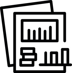 Canvas Print - Line art icon of a business report showing statistical charts with growing bars for financial analysis