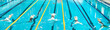 © Pihuliak - Banner of aquatics monofin underwater sports. Athletes competing in blue swimming pool.