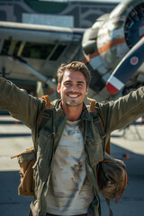 Wall Mural - Caucasian male tourist arriving at the airport.