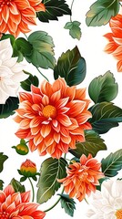 Wall Mural - Colorful Pattern Flowers. Vector Pattern of Dahlia Flowers. Home Plant Flowers Reference 