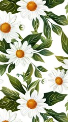 Wall Mural - Colorful Pattern Flowers. Vector Pattern of Daisy Flowers. Wild Flowers Pattern