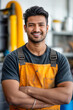 © Erik González - A man with a black shirt and orange apron is smiling and posing for a picture