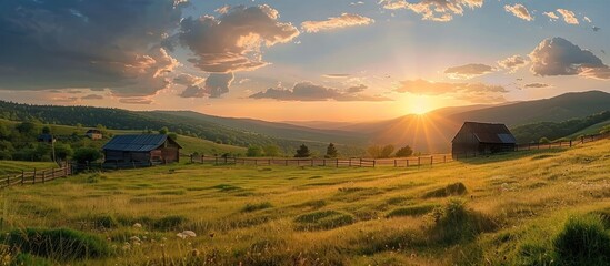 Wall Mural - Sunset Over a Pastoral Landscape