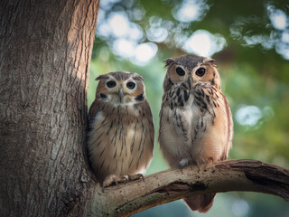 owls sitting on a tree