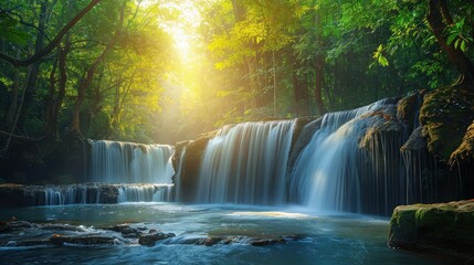 Canvas Print - Serene Waterfall in a Lush Green Forest