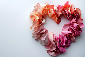 Wall Mural - Valentine's day card - heart made of ribbon on white background. Generative AI