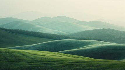 Canvas Print - Rolling Green Hills in a Misty Landscape