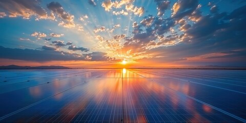 Wall Mural - Solar Panels at Sunset with a Dramatic Sky