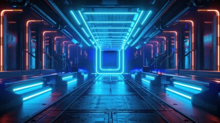 Wall Mural - Futuristic Neon-Lit Corridor in a Sci-Fi Setting