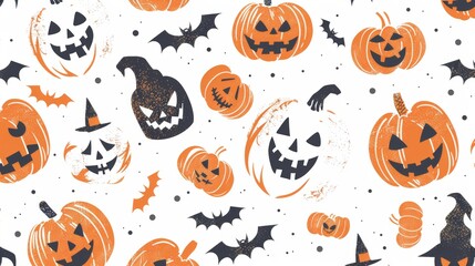 Sticker - Halloween Pattern Vector. Colorful Vector Pattern of Halloween in Minimalist Style