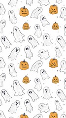 Sticker - Halloween Pattern Vector. Colorful Vector Pattern of Halloween in Minimalist Style