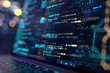 © Muhammad - A detailed close-up of a laptop screen filled with JavaScript code, set within a virtual environment where digital connections and circuit patterns seamlessly merge.