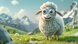 © Maxim Borbut - Children's cartoon animation style generative AI of an adorable baby sheep on a farm