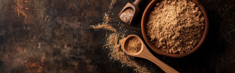Brown Sugar in Wooden Bowls on Rustic Surface