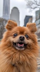 Wall Mural - Happy Pomeranian in the City