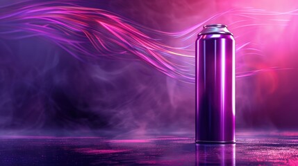 Wall Mural - Purple Aerosol Can in a Neon Light and Smoke