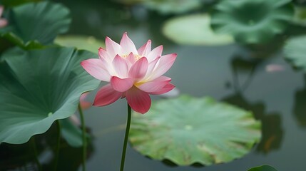 Wall Mural - Lotus leaf and lotus flower in the pond, flowers for worship in Buddhism.