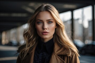 Wall Mural - Fashionable beautiful young woman with high contrast shadow                                                                                                                                          