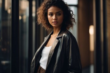 Wall Mural - Fashionable beautiful young woman with high contrast shadow                                                                                                                                          