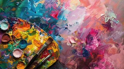 The Chromatic Canvas: A painter's palette filled with vibrant acrylics, next to an abstract painting that seems to come alive on a digital canvas.