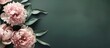 © Lasvu - Peony flowers on olive green blank card with copy space for greeting or invitation. Creative mockup for weddings, birthdays, or celebrations.