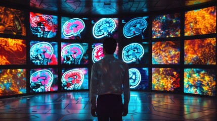 Wall Mural - The Synaptic Symphony: A colorful array of brain scans, displayed on a futuristic screen.