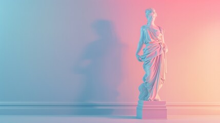 classical marble statue of an elegant female figure with pastel color background