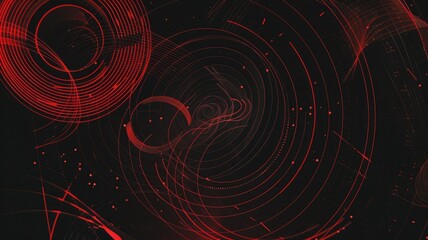 Wall Mural - Futuristic red and black circular interface design. Digital artwork of abstract image of red circle and curve lines with black background. Sci-fi technology concept for wallpapers and prints. AIG53F.