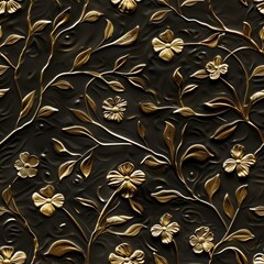 Wall Mural - Bronze metallic texture with an embossed floral design, seamless pattern