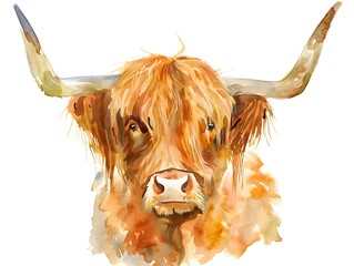 Wall Mural - Scottish Highland Cow painted in watercolor