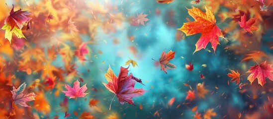 Wall Mural - Colorful Maple Leaves Falling in Autumn