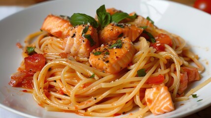 Wall Mural - Spicy Spaghetti with Salmon