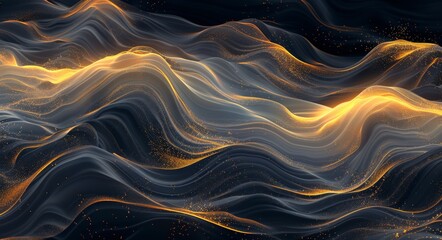 Wall Mural - Abstract Golden Light Waves In A Dark Landscape