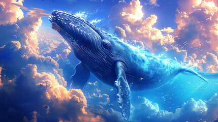 illustration whale swimming in the sea style vector