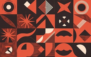 Wall Mural - An abstract red and black background, comic style, geometric shapes of different sizes.