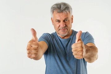 middle aged man in casual attire giving thumbs up.