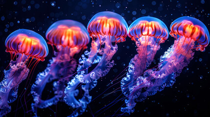 illustration colony jellyfish in the beautiful deep sea